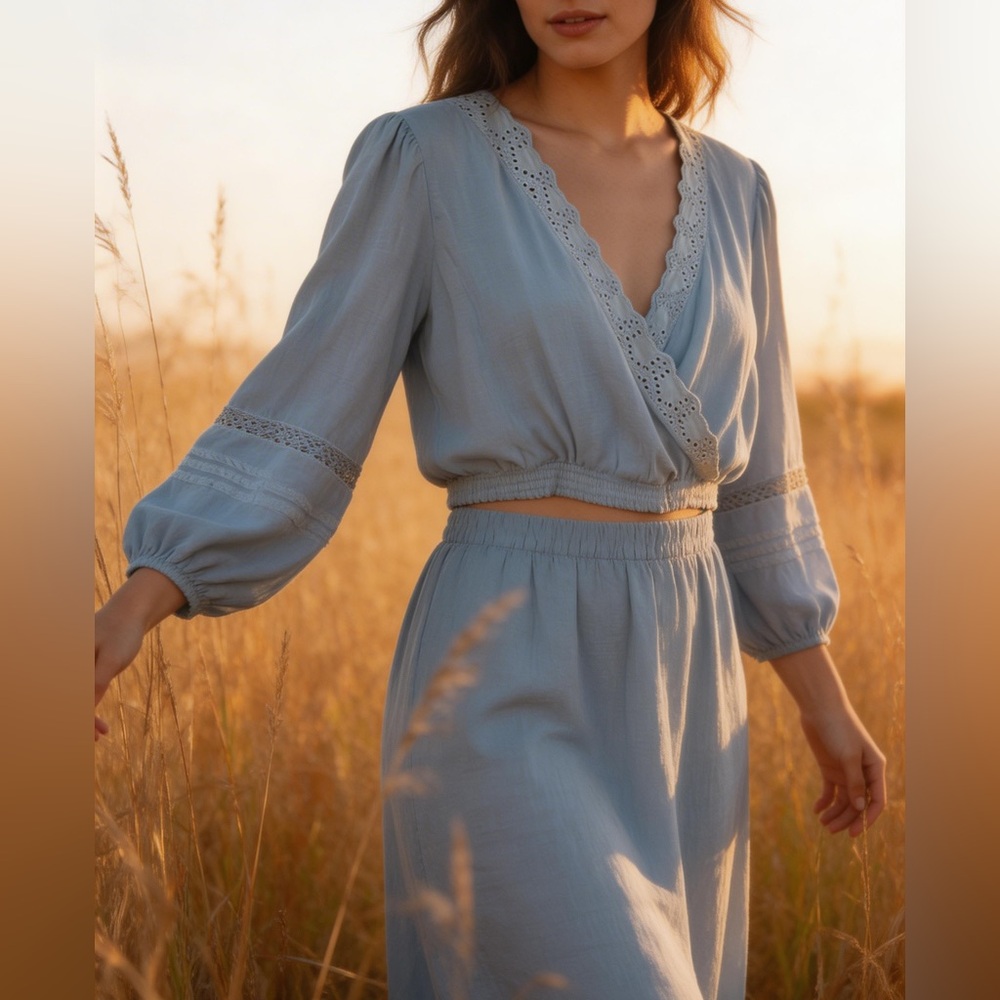 Lucky Brand Sky Blue Eyelet Blouse